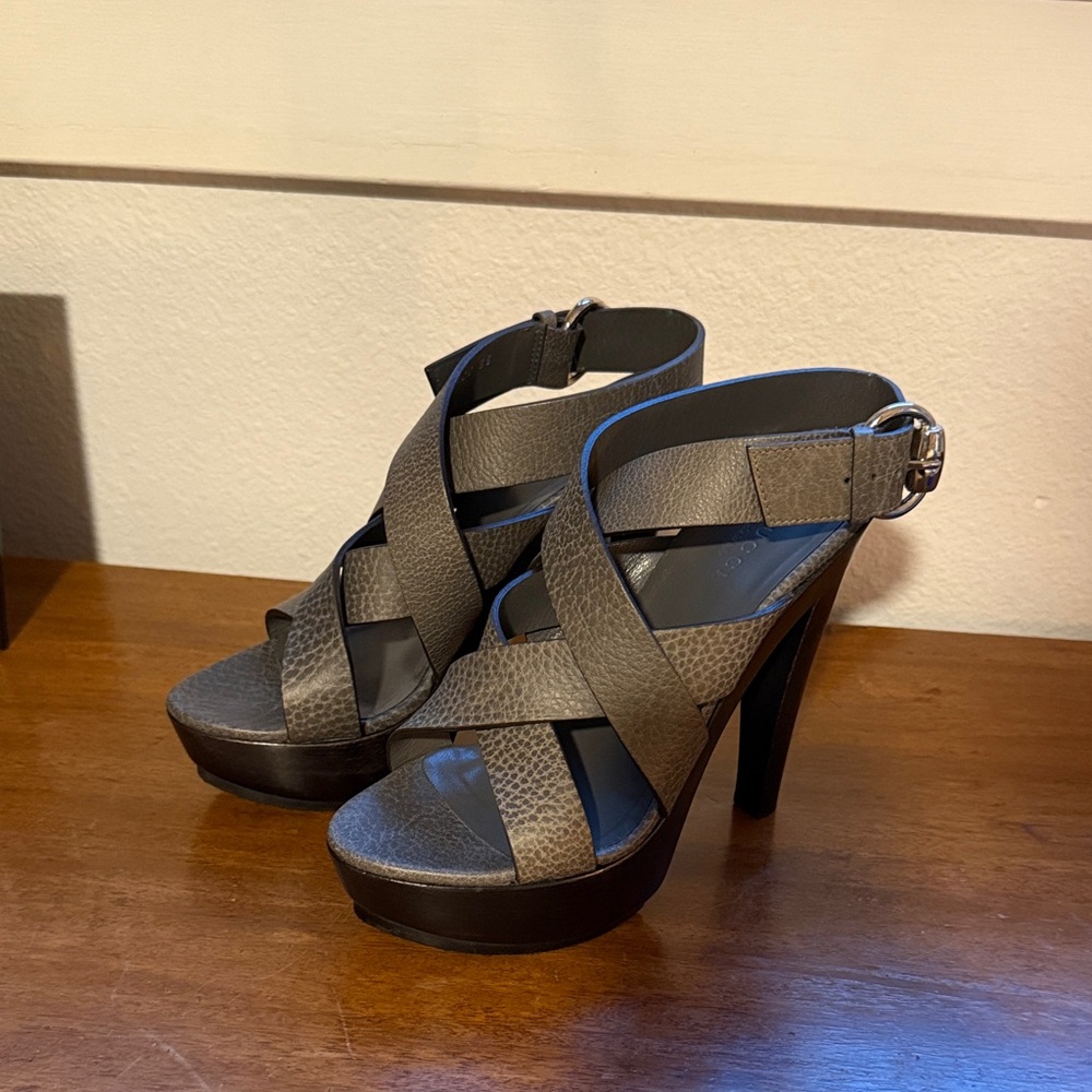 Gucci Gray Strappy Platform Heels